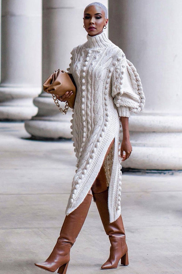 Elevate Your Style with Comfort: The Turtle Neck Knitted Sweater Dress