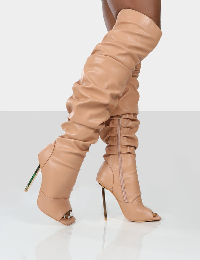 Ruched Over The Knee Peeptoe Boot