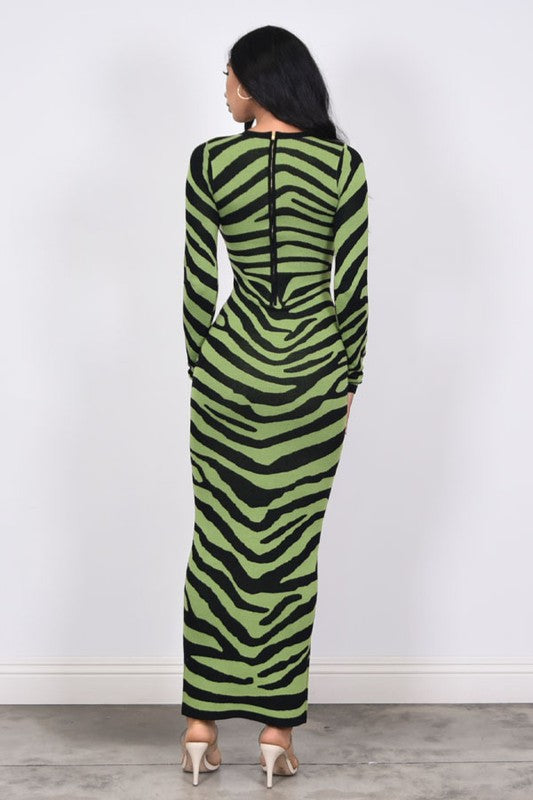 Zebra Print Sweater Maxi Dress
