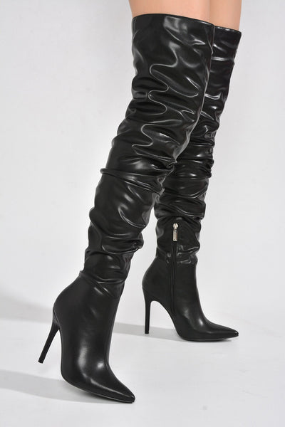 Ruched Thigh-High Pointed Toe Boot