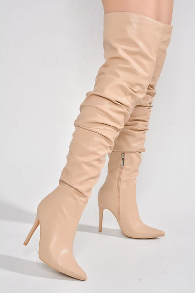 Ruched Thigh-High Pointed Toe Boot