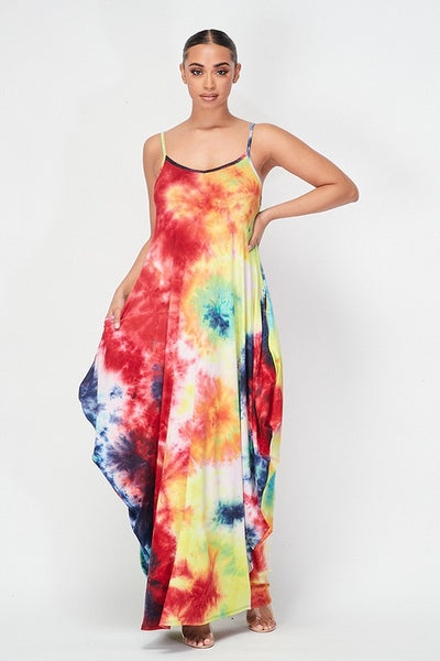 Rainbow Tie Dyed Pocketed Dress