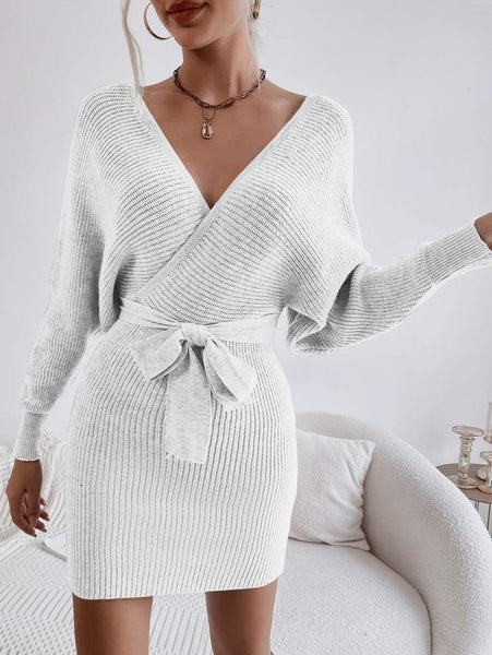 Open Back Wrap Sweater Dress