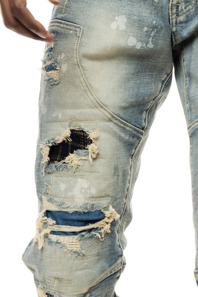 Distressed Plaid Jeans
