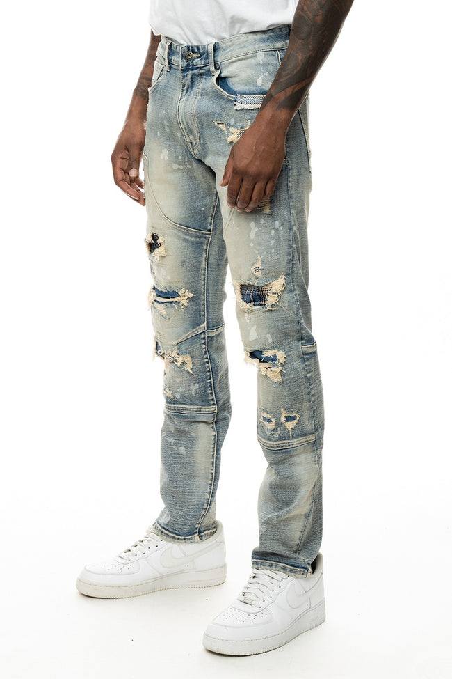 Distressed Plaid Jeans