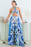 Convertible Scarf Crop Top Wide Leg Pant Set